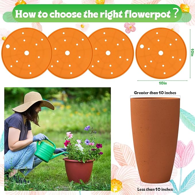 4 Pack Planter Insert, 10 Inch Round Plastic Planter Inserts for Large Pots with Drainage Holes, Use Less Potting Soil, Planter Accessories for Indoor & Outdoor Use