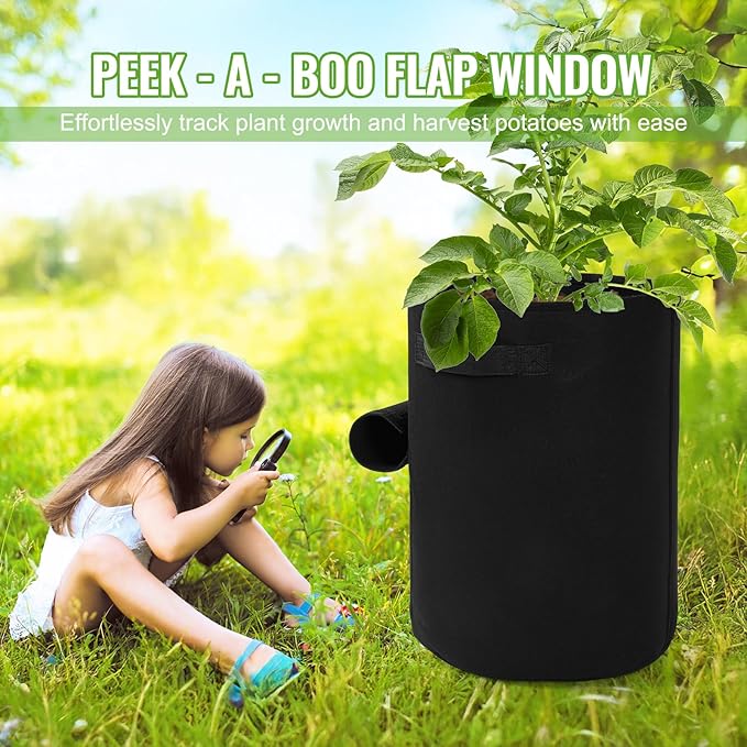 Backyard Expressions 10-Gallon Potato Grow Bags – Set of 4 Fabric Planter Bag with Harvest Window & Handles – Reusable, Breathable, Durable for Vegetables, Herbs & Root Crops