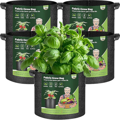 T4U 1 Gallon Grow Bags, Upgrade Grow Bags with Handles, Heavy Duty Thickened Nonwoven Fabric Pots, 1 Gallon Pots for Plants, Herb, Mint, Thyme (5 Pack)