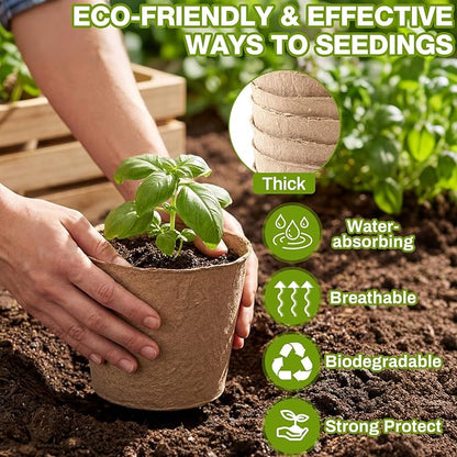 Karenhi 16 Pcs Peat Pots 6 Inch Biodegradable Organic Seed Starting Pots with Drainage Holes Round Nursery Plants for Vegetables, Herbs, Flowers Indoor Garden Germination