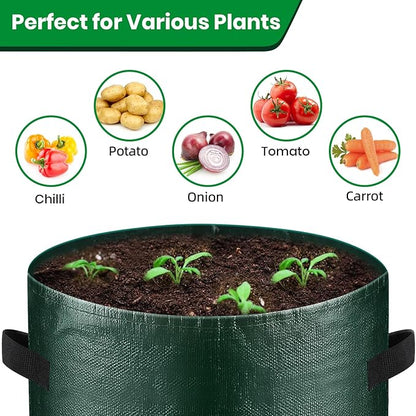 10 Gallon 3-Pack Potato Grow Bags, Heavy Duty PE Fabric Pots with Flap and Handles, Green Planter Bags for Potato Vegetables Outdoor Garden, 17.7''x13.8'' Large for All Plants Growing