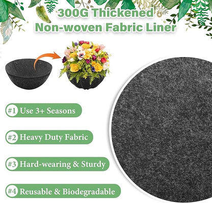 Riare 4 Pack 16 Inch Round Fabric Planter Basket Liner- Felt Hanging Basket Liners Replacement Coco Fiber Liner Alternative for Hanging Basket Flowers (Prevent Birds from Nesting)