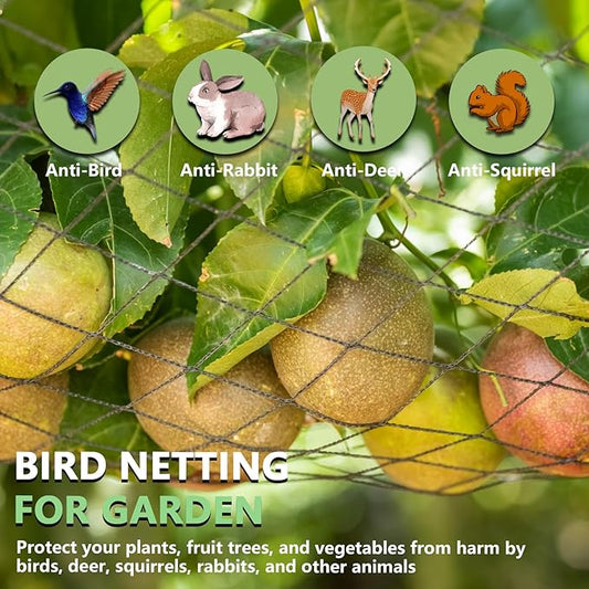 Bird Netting for Garden 7.5 x 100 FT Heavy Duty Black Garden Netting for Fruit Trees, Chicken Coop, Pond, Blueberry Bushes, Poultry & Deer Netting, HDPE Plant Protection Net Fence with Ties