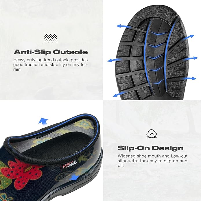 HISEA Waterproof Garden Shoe for Women Outdoor Slip-On Garden Clogs Rubber Rain Boots Short Ankle Booties Rain Shoes with Comfort Insole