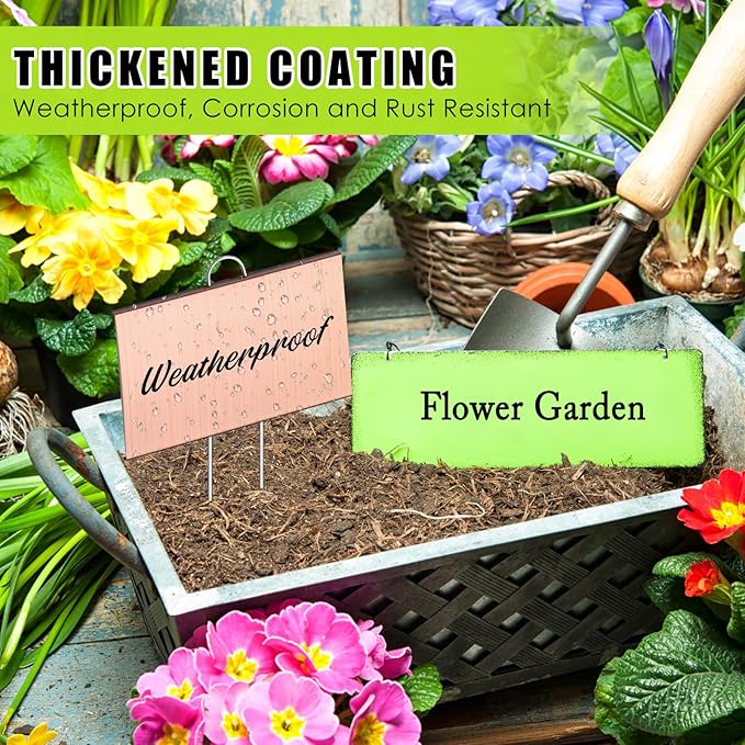 Landhoow 30 Pcs Large Garden Plant Markers Metal Plant Labels Sign 4'' x 6'' with 11'' Stake Weatherproof Waterproof Garden Sign for Outdoor Seedlings Herbs Vegetable Greenhouse, Rose Gold