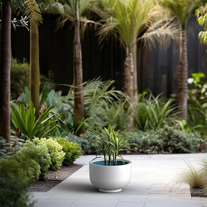 Kante 17.7 Inch Dia Concrete Bowl Planter, Large Tapered Bottom Plant Pot with Drainage, Smooth White Finish with Painted Interior, Ideal for Porch, Home, Garden, Patio