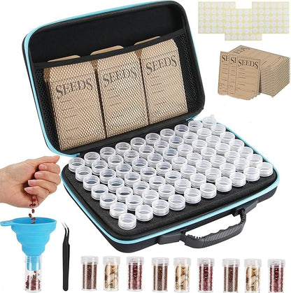 60 Slots Seed Storage Organizer with 10 Seed Envelopes,Sturdy Seeds Saving Storage Box with Zipper Bag Label Stickers(Seeds not Included), Seed Storage Container for Flower Plants Garden (60 Slots)