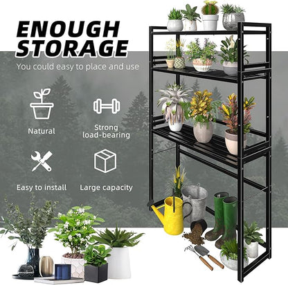 3-Tier Metal Plant Stand, Heavy Duty Waterproof Indoor Outdoor Stackable Shelf, Tall Flower Pot Holder & Display Rack for Garden, Black