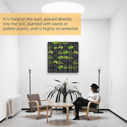 Hanging Planting Grow Bags, 36 Pockets Hanging Vertical Wall Planter Wall Mounted Grow Bag Outdoor Indoor Gardening Vertical Greening Flower Container, Planting Bags Storage Bags(1.0 m × 1.0 m, Black)
