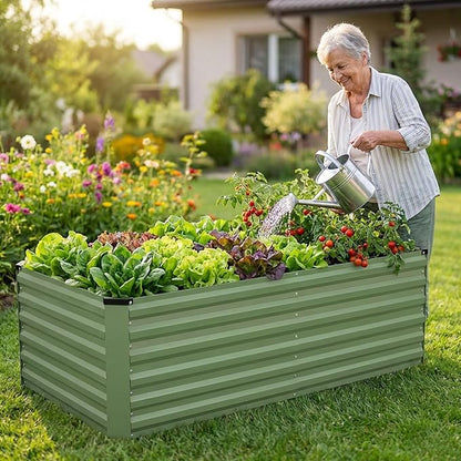 INNO STAGE 6x3x2ft Galvanized Raised Garden Bed, Raised Garden Bed Kit-Metal Planter Box Outdoor, Planting for Vegetables, Fruits, Herbs, Flowers, OliveGreen