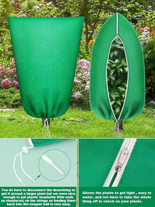 Abimars Thicker Plant Covers Freeze Protection Jacket 2.36 oz/yd², 5.2'x6.5' Reusable Winter Plant Covers with Drawstring & Zipper, 2 Pack Light, Porous Fabric for Plant Breathing