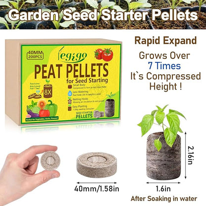 Legigo 200 Pcs 40mm Seed Starter Peat Pellets Pods for Seedlings- Compressed Seed Starting Pellets Seed Starter Pods Plugs Soil Peat Pods for Starting Seeds, Garden Planting Herb Flower Vegetables