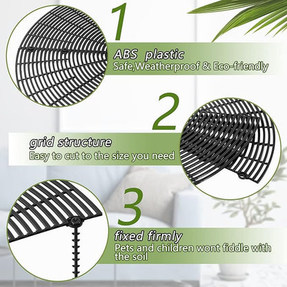 4 Pcs Plant Pot Grid Soil Protector Covers Cuttable Flower Protector 1 from Animals 20.5" 11.8" Cat Digging Stopper Plant Pot Cover with Stakes for Indoor Outdoor Gardening(Black)
