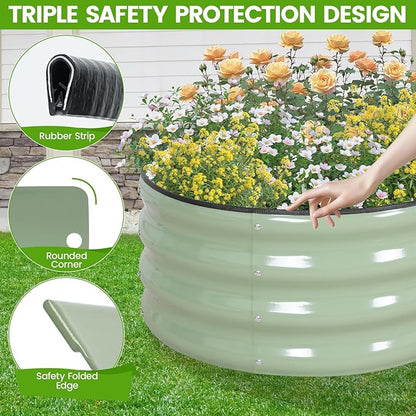 G GOOD GAIN Raised Garden Beds - 4x2x1ft Galvanized Planter Boxes Kit with Protective Tape & Gloves & Tools | Oval Metal Outdoor Raised Bed for Gardening Vegetables, Fruits, Flowers, Herbs, Green