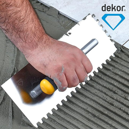 DEKOR Notched Trowel - 18" x 4.75" - Square Notch 5/16" - German Stainless Steel - Tile Tools, Concrete and Drywall Trowel, Made in Europe for DIY & PRofessional Use (Aluminum Handle)