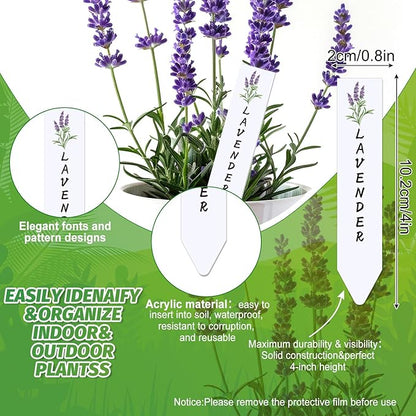 JarThenaAMCS 18Pcs Acrylic Herb Plant Label Signs Waterproof Plant Markers Reusable Garden Stake Tags with Herb Names for Nursery Indoor Outdoor Garden Decoration