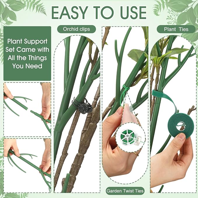 Honeydak 18 Pack Monstera Plant Support Plant Support Stakes for Indoor Plants Stackable Monstera Climbing Sticks with Orchid Clips Twist Ties for Potted Tomato Pothos Philodendron