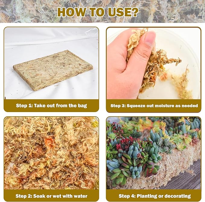 Hourleey 10.6 oz Sphagnum Moss for Plants, Premium Natural Long Fibered Dried Moss Potting, Sphagnum Peat Moss Bulk for Orchids Succulent Carnivorous Potted Plant Reptiles Medium Sarracenia