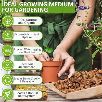 Legigo 8 Pack Coco Coir Chips for Plants- 8.8 LB 100% Organic Coconut Chips Brick Potting Mix with Low EC & PH Balance, Coconut Husk Substrate Coco Husk Mulch for Garden, Planting, Orchid and Soil Mix