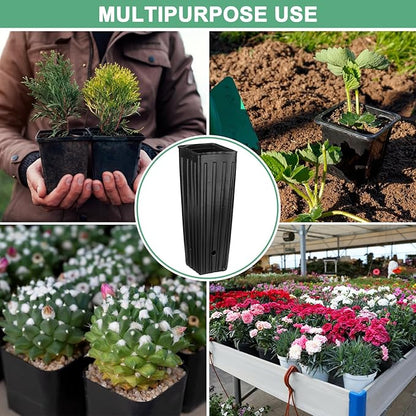 100-Pack Plant Nursery Pots, 3.94x3.94x11.81 Inch Plastic Deep Growing Nursery Pots Succulent Planter Flower Tree pots with Drainage Holes for Indoor Outdoor Gardening [Black]