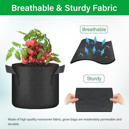 YSSOA 5-Pack 1 Gallon Grow Bags, Aeration Nonwoven Fabric Plant Pots with Handles, Heavy Duty Gardening Planter for Potato, Tomato, Vegetable and Fruits, Black 2024 Version