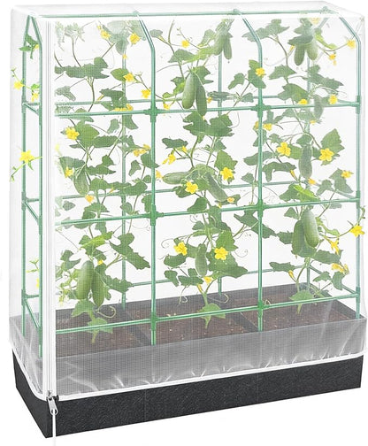 Garden Bird Netting Plant Cover for Cucumber Trellis, 52" x18''x66'' Insect Bird Barrier Garden Trellis Net with Zipper & Drawstring, Cucumber Trellis Netting Protection Cover for Protecting Plants