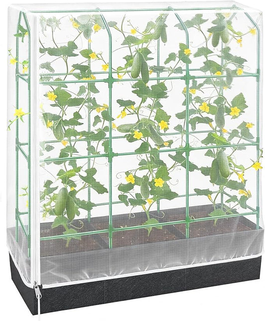 Garden Bird Netting Plant Cover for Cucumber Trellis, 52" x18''x66'' Insect Bird Barrier Garden Trellis Net with Zipper & Drawstring, Cucumber Trellis Netting Protection Cover for Protecting Plants