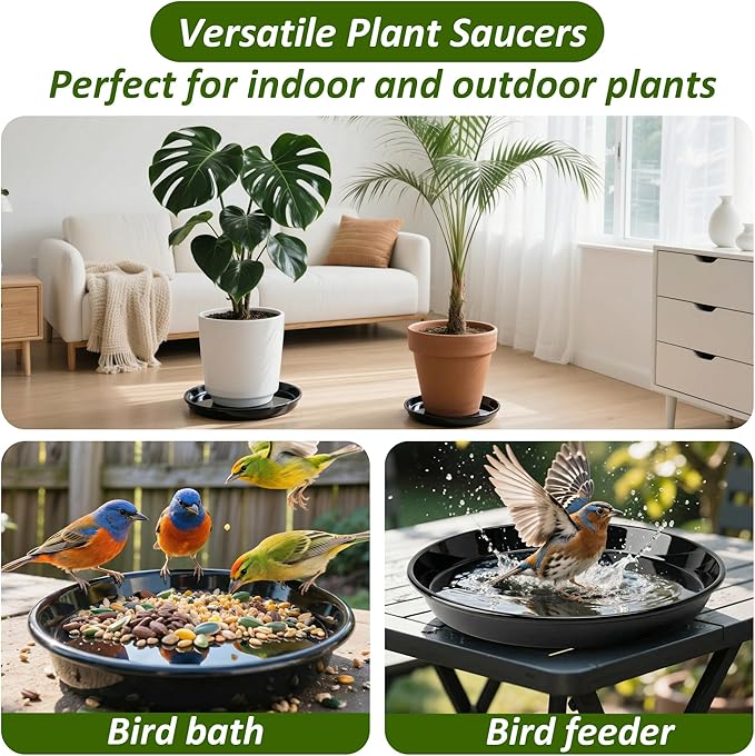 6PCS Plant Trays for Pots - 10 12 14 Inch Plant Saucer Round Plastic Plant Water Catcher Tray for Indoor Outdoor Garden Plants