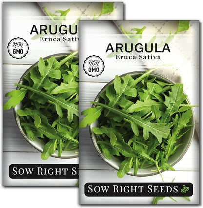 Sow Right Seeds - Arugula Seeds for Planting - Non-GMO Heirloom Seeds with Instructions to Plant a Home Vegetable Garden - Indoors, Hydroponics or Outdoors - Salad Greens - Grow Kitchen Herbs (2)