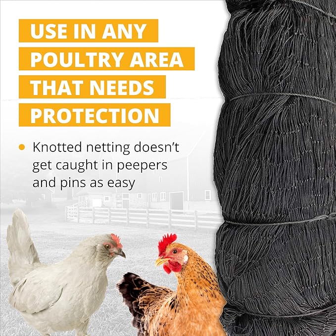 Stromberg’s 2” Mesh Heavy Duty Knotted Aviary Netting, UV Resistant Polyethylene Fiber for Game Birds, Pheasants & Poultry, 85 Lbs Break Strength Durable Against Weather and Predators, Size 25' x 25'