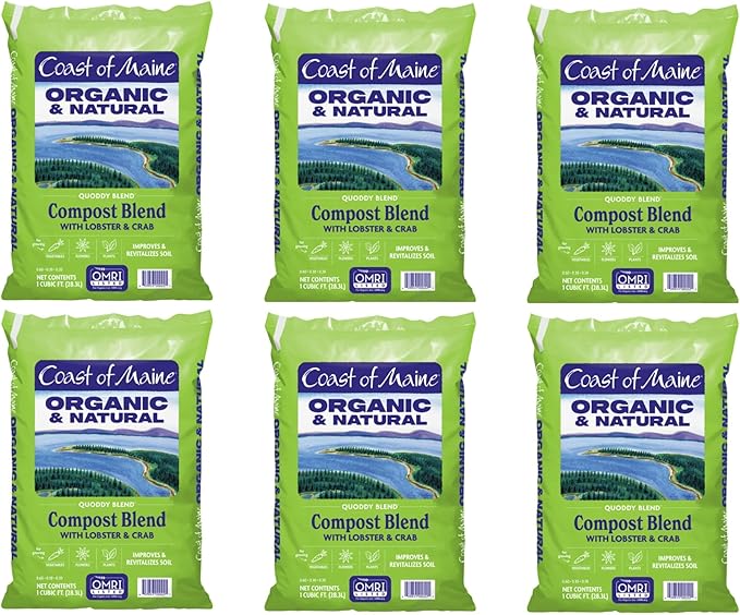Coast of Maine Quoddy Blend, 1 cu ft (Pack of 6) Organic and Natural Compost Blend with Lobster and Crab - Improves and Revitalizes Soil