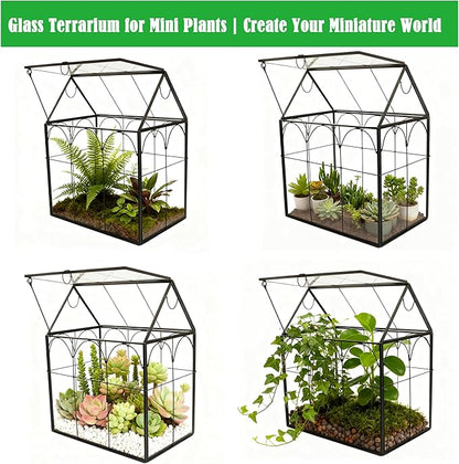 ELEGANTLIFE Glass Geometric Plant Terrarium,Succulent & Air Planter for Home Garden Office Decoration (Black House)