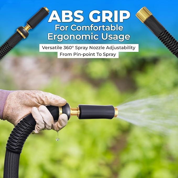 TITAN Garden Hose | Flexible, Lightweight, Kink-Free & Durable Hybrid Water Hose with Heavy Duty Brass Connectors & High-Pressure Jet Nozzle (75FT x 5/8”)