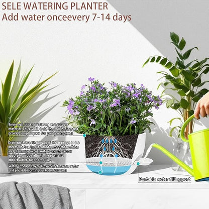 2 Pack 12 Inch Self Watering Hanging Planters for Indoor Plants, Large White Plastic Hanging Pots with Chains for Outdoor Patio Garden Home Decor White