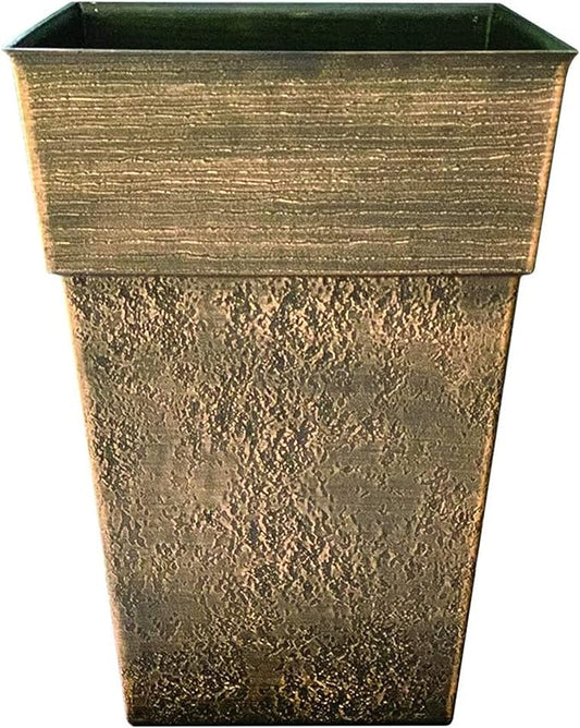 The HC Companies 22 Inch Avino Tall Square Planter - Decorative Indoor Outdoor Plant Pot for Front Porch, Deck, Patio and Home, Celtic Bronze