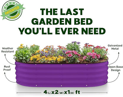 Plant & Plot Galvanized Raised Garden Beds Outdoor // 4×2×1 ft Planter Raised Beds for Gardening, Vegetables, Flowers // Large Metal Garden Box (Purple) // Patented Tool-Free Design