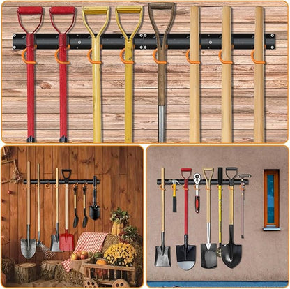 3-H 2×16" All Metal Garden Tool Organizer, Garage Tool Organizer, Broom Holder Wall Mount for Garage, Shed, Garden, Basement Hanging and Organizing Rake, Mop, Shovel, Hose