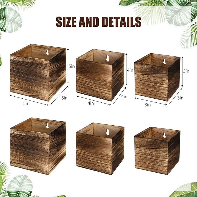 6 Pack Rustic Wood Wall Planters Hanging Wall Planters Pocket Vases Hanging Decor Vase for Plants Dried Flowers Faux Greenery Plants Indoor Living Room Bedroom Farmhouse Home Decor (3 Sizes)