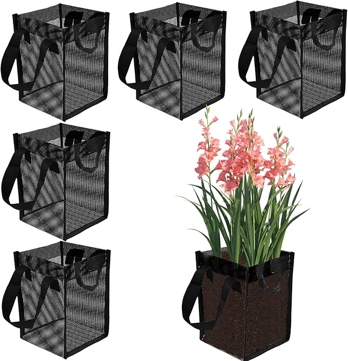 6PCS Mesh Aquatic Pond Plant Baskets, 1Gallon Pond Planting Bags Reusable Aquatics Planter Pot Water Lily Growing Container with Handles for Lotus Bog Plant Garden Terrestrial Plants, 5.9x5.9x7.9 Inch