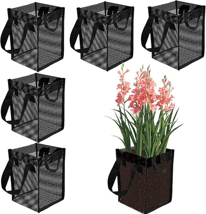 6PCS Mesh Aquatic Pond Plant Baskets, 1Gallon Pond Planting Bags Reusable Aquatics Planter Pot Water Lily Growing Container with Handles for Lotus Bog Plant Garden Terrestrial Plants, 5.9x5.9x7.9 Inch