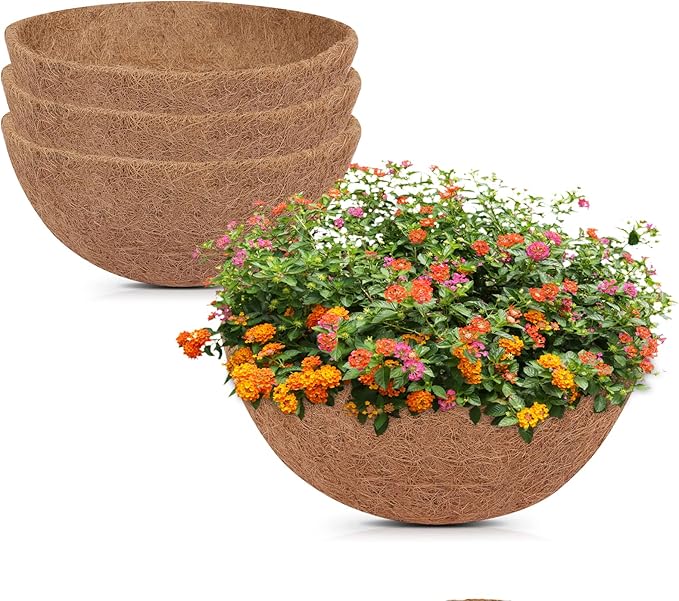 GreatBuddy 4 Pcs Coconut Hanging Basket Liners 12 Inch, Sturdy Round Coco Liners for Planters, Perfect Replacement for The Old, 100% Natural, Easy to Straighten Out