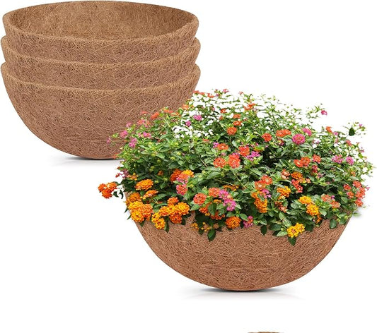 GreatBuddy 4 Pcs Coconut Hanging Basket Liners 12 Inch, Sturdy Round Coco Liners for Planters, Perfect Replacement for The Old, 100% Natural, Easy to Straighten Out