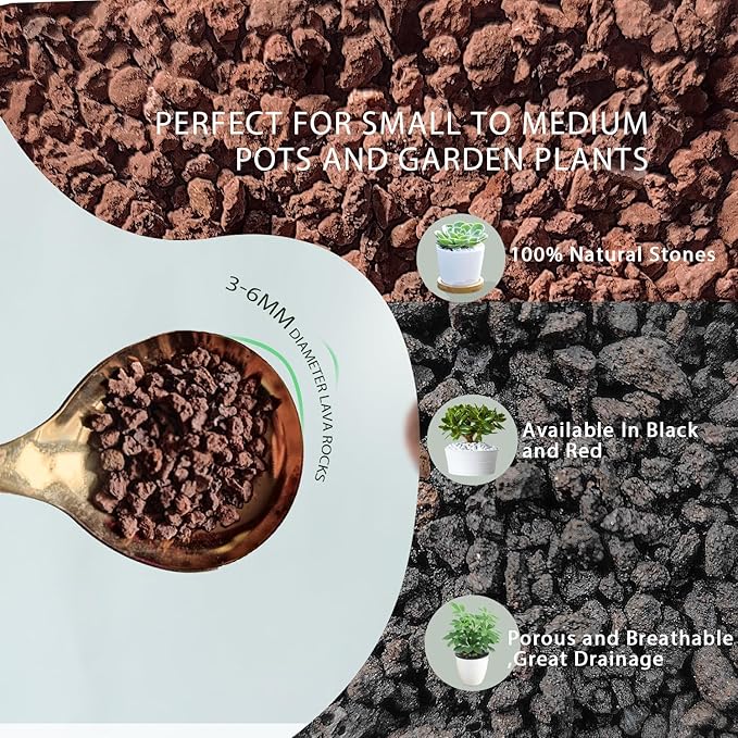 Lava Rocks for Plants, Volcanic Stones Gravel Horticultural Drainage Potting Soil for Indoor Outdoor Plants, Succulents, Bonsai, Cactus, Vase Fillers, Top Dressing (Black, 5lbs)