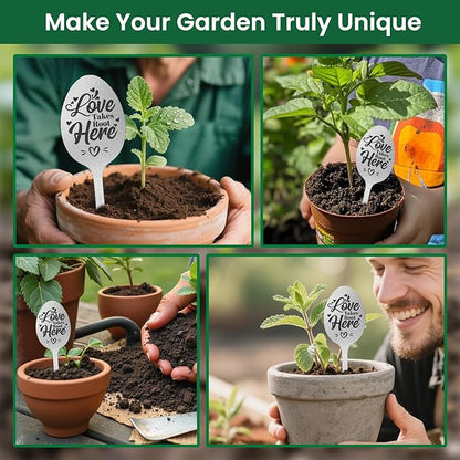 CUTHOLLOW Garden Plant Marker Love Takes Root Here, 2pc Metal Spoon Labels for Outdoor Waterproof - Friendship Gifts for Gardeners Woman, Decorative Garden Plant Tags
