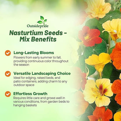 Outsidepride Jewel Mix Nasturtium Seeds - 5 lbs. Annual, Easy to Grow & Versatile, Flower Seeds for Planting Vibrant Blooms, Ideal for Gardens, Borders, and Pollinator Gardens