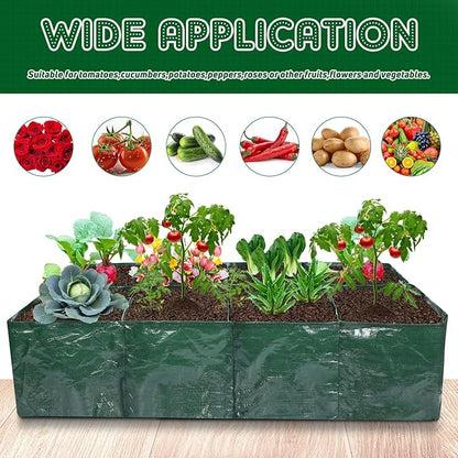 Woanger 4 Pcs Fabric Raised Garden Beds Planters 35 Gallon Plant Grow Bags with 8 Grid, Drainage Holes Vegetable Planter Rectangle Garden Containers for Vegetables Outdoor Fabric Pots for Flower Fruit