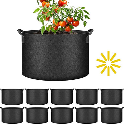 iPower 10-Pack 7-Gallon Grow Bags Nonwoven Fabric Pots Aeration Container with Strap Handles for Garden and Planting, 7 Gallon, Black