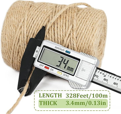 Leecogo 3mm 6Ply Jute Twine, 328 Feet,Heavy Duty for Garden, Crafts, Rustic Decor