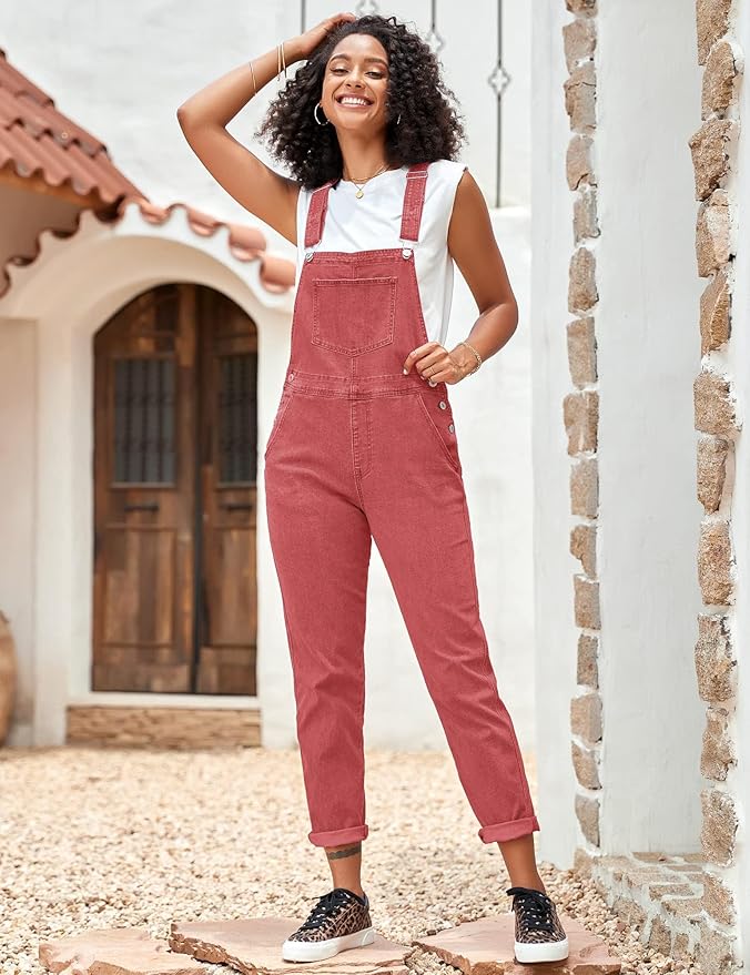Vetinee Womens Classic Adjustable Straps Pockets Denim Bib Overalls Jeans Pants
