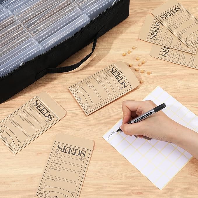 27 Slots Seed Storage Organizer Box, Garden Seed Packet Organize with 90 Pcs Seed Envelopes & Label Stickers, Gardening Seed Keeper Set for Flower Vegetable Plants Garden